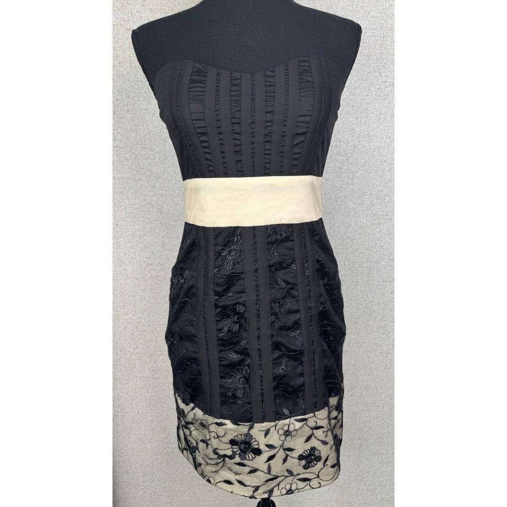 Miss Minuet Strapless Mini Dress Black Cream Lace Corset Bodycon Cocktail Y2K